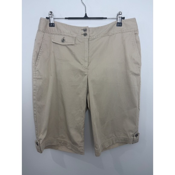 Chico's Pants - Chicos Additions Tan Pinstripe Bermuda Shorts Womens 0.5 Short Stretch Cotton